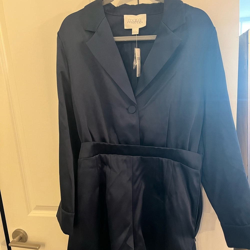 Navy Blue Satin Romper